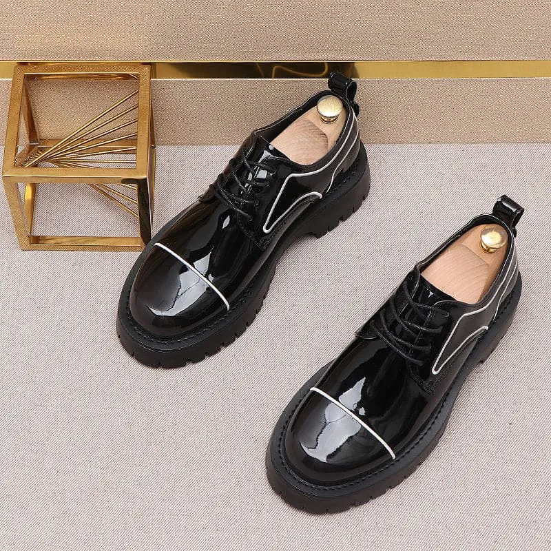 Men’s Patent Leather Waterproof Non-slip Platform Shoes in Black