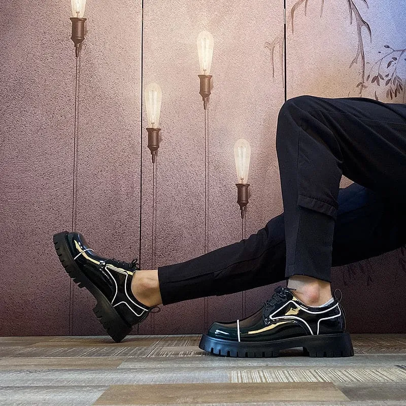 Men’s Patent Leather Waterproof Non-slip Platform Shoes in Black