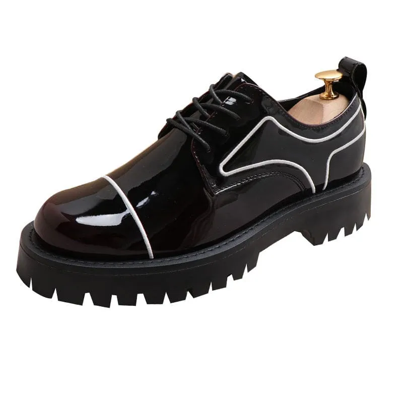Men’s Patent Leather Waterproof Non-slip Platform Shoes in Black