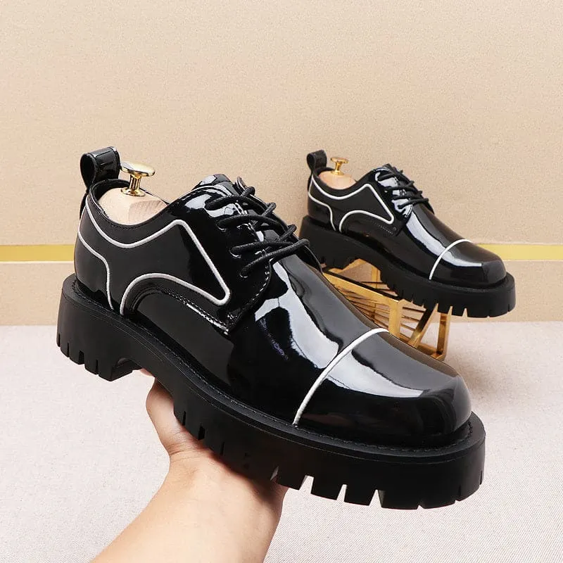 Men’s Patent Leather Waterproof Non-slip Platform Shoes in Black