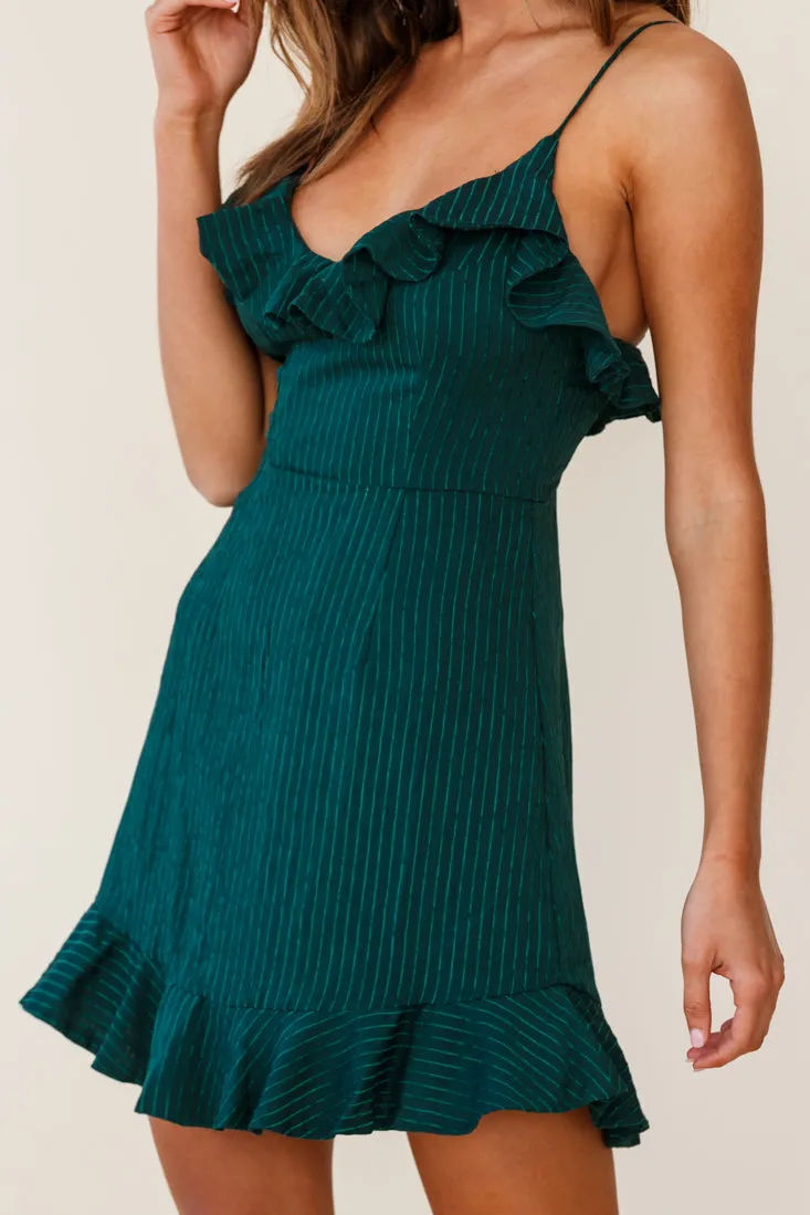 Milicent Ruffle-Trimmed Spaghetti Strap Dress Forest Green