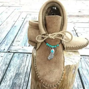 Moccasins With Turquoise Beads And Silver Feathers In 5 Different Colors You Choose Brown Gray Black Army Beige Vegan Leather Comfy Boho Booties