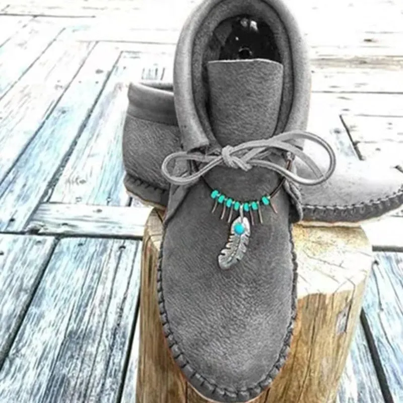 Moccasins With Turquoise Beads And Silver Feathers In 5 Different Colors You Choose Brown Gray Black Army Beige Vegan Leather Comfy Boho Booties