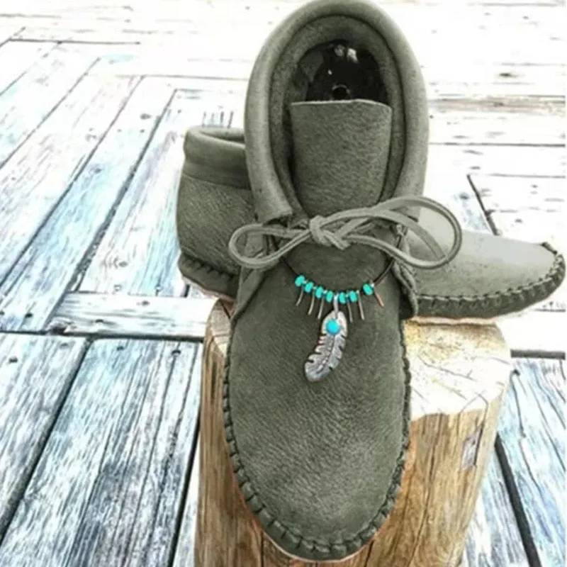 Moccasins With Turquoise Beads And Silver Feathers In 5 Different Colors You Choose Brown Gray Black Army Beige Vegan Leather Comfy Boho Booties
