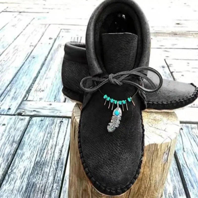 Moccasins With Turquoise Beads And Silver Feathers In 5 Different Colors You Choose Brown Gray Black Army Beige Vegan Leather Comfy Boho Booties