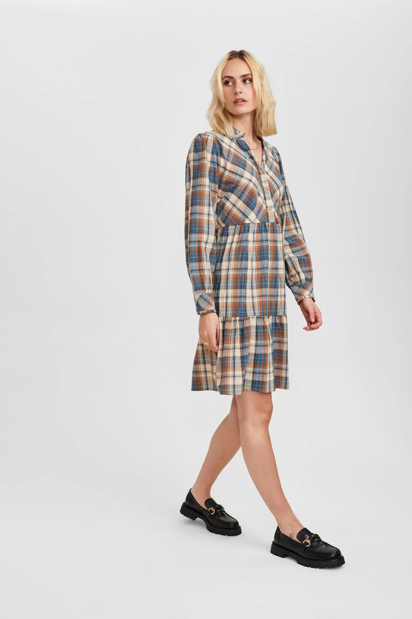 NUBIAS CHECK DRESS  - Airy Blue