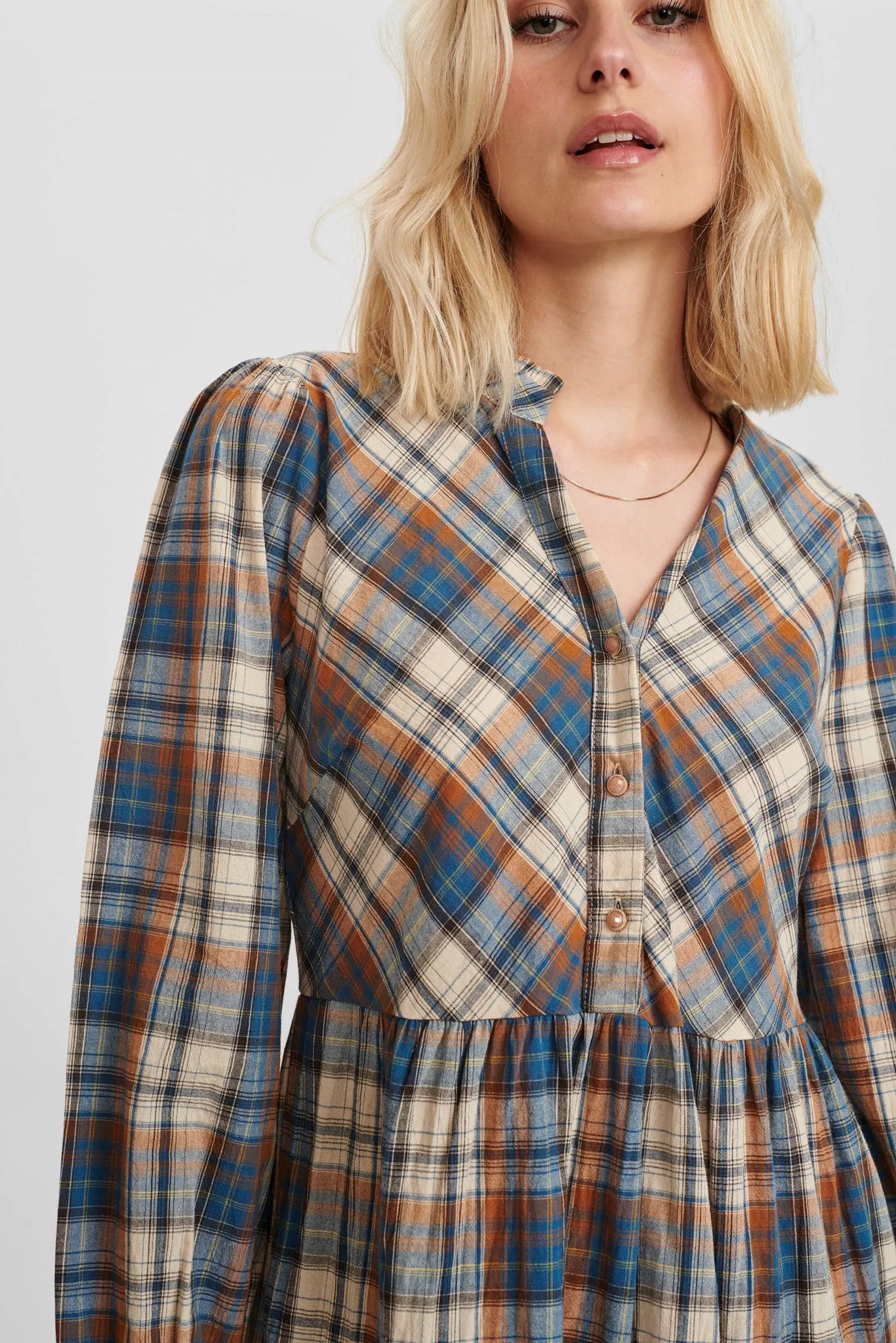 NUBIAS CHECK DRESS  - Airy Blue