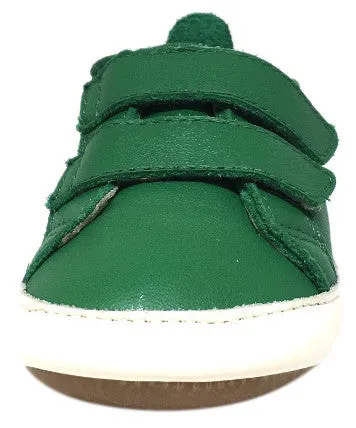 Old Soles 113R Boy's and Girl's Green Bambini Soft Leather Double Strap First Walker Sneaker Shoe