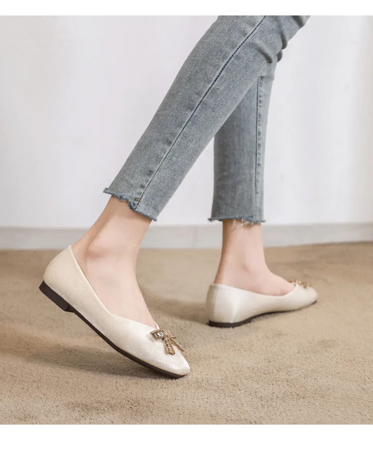 Owlkay Square Head Rhinestone Flat Bottom Women's Shoes