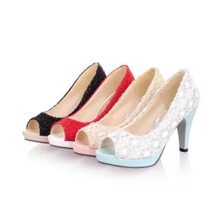 Peep Toe Lace Platform Sandals High Heels Shoes Woman 4939