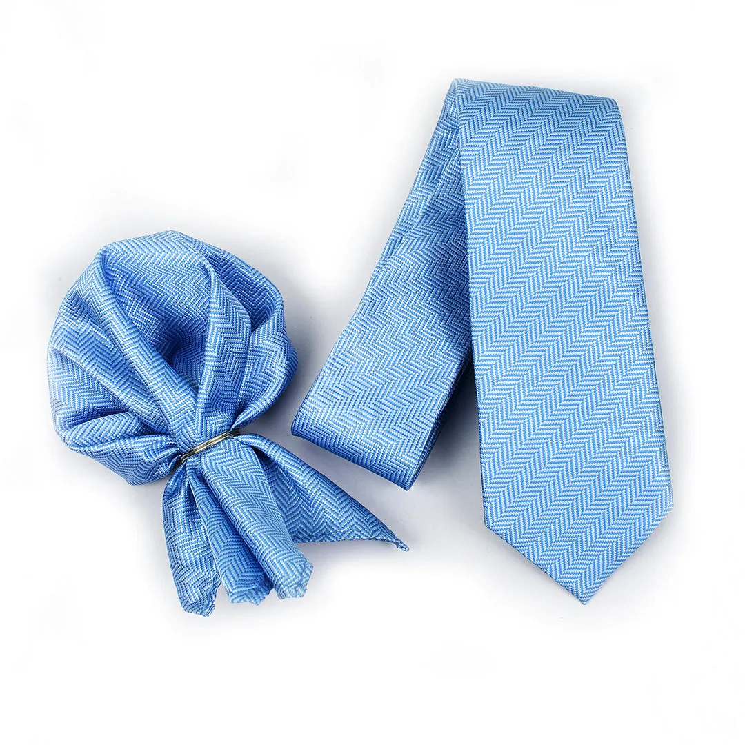 Peluche Appealing Blue Neck Tie & Pocket Square Set for Men