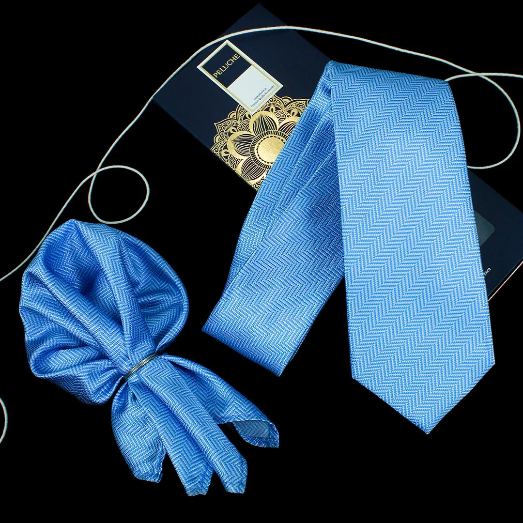 Peluche Appealing Blue Neck Tie & Pocket Square Set for Men