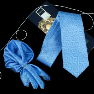 Peluche Appealing Blue Neck Tie & Pocket Square Set for Men