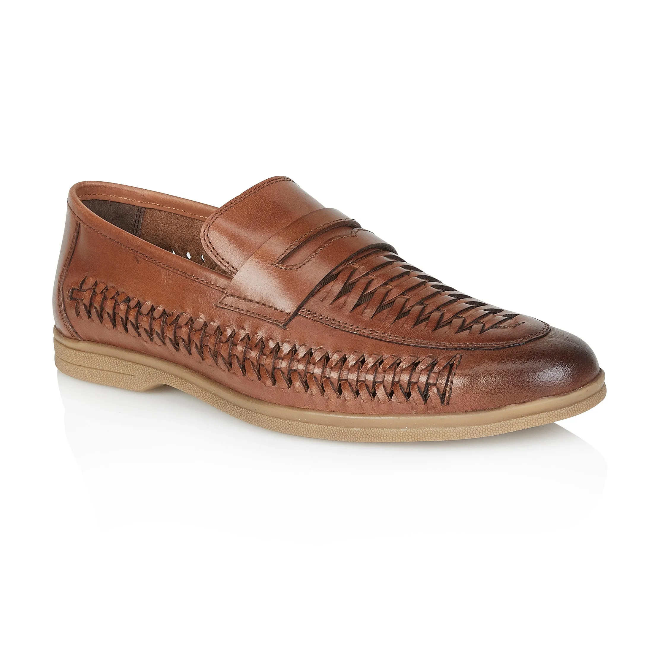 Perth Leather Woven Loafer - Brown