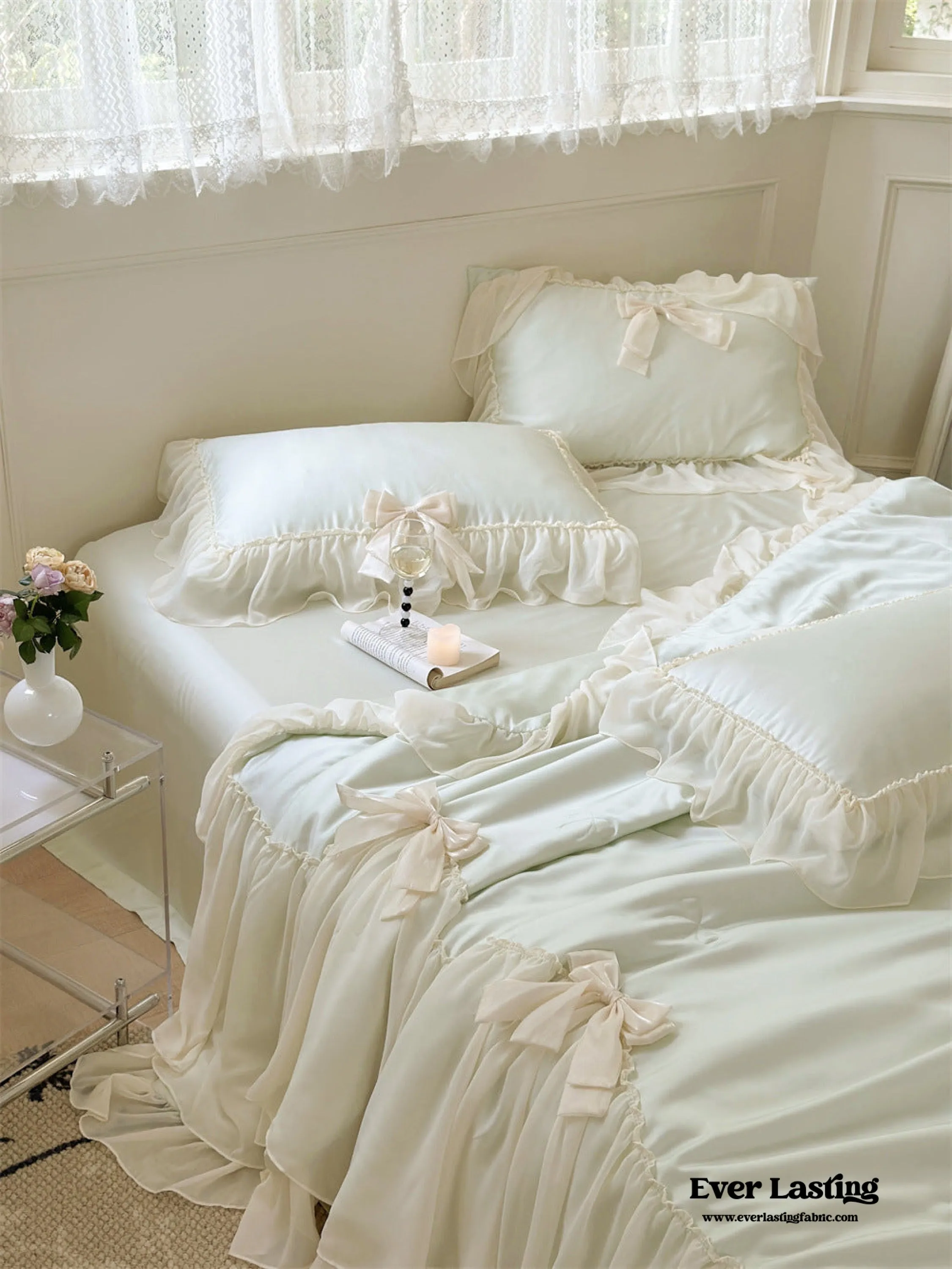 Ribbon Bow Airy Lace Blanket Comforter Set / Baby Pink