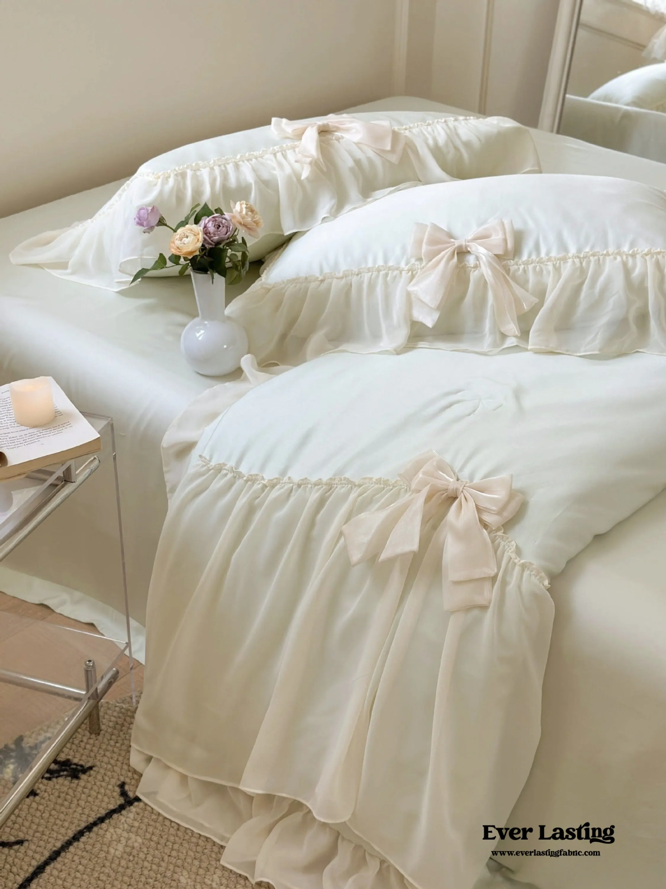 Ribbon Bow Airy Lace Blanket Comforter Set / Mint Green