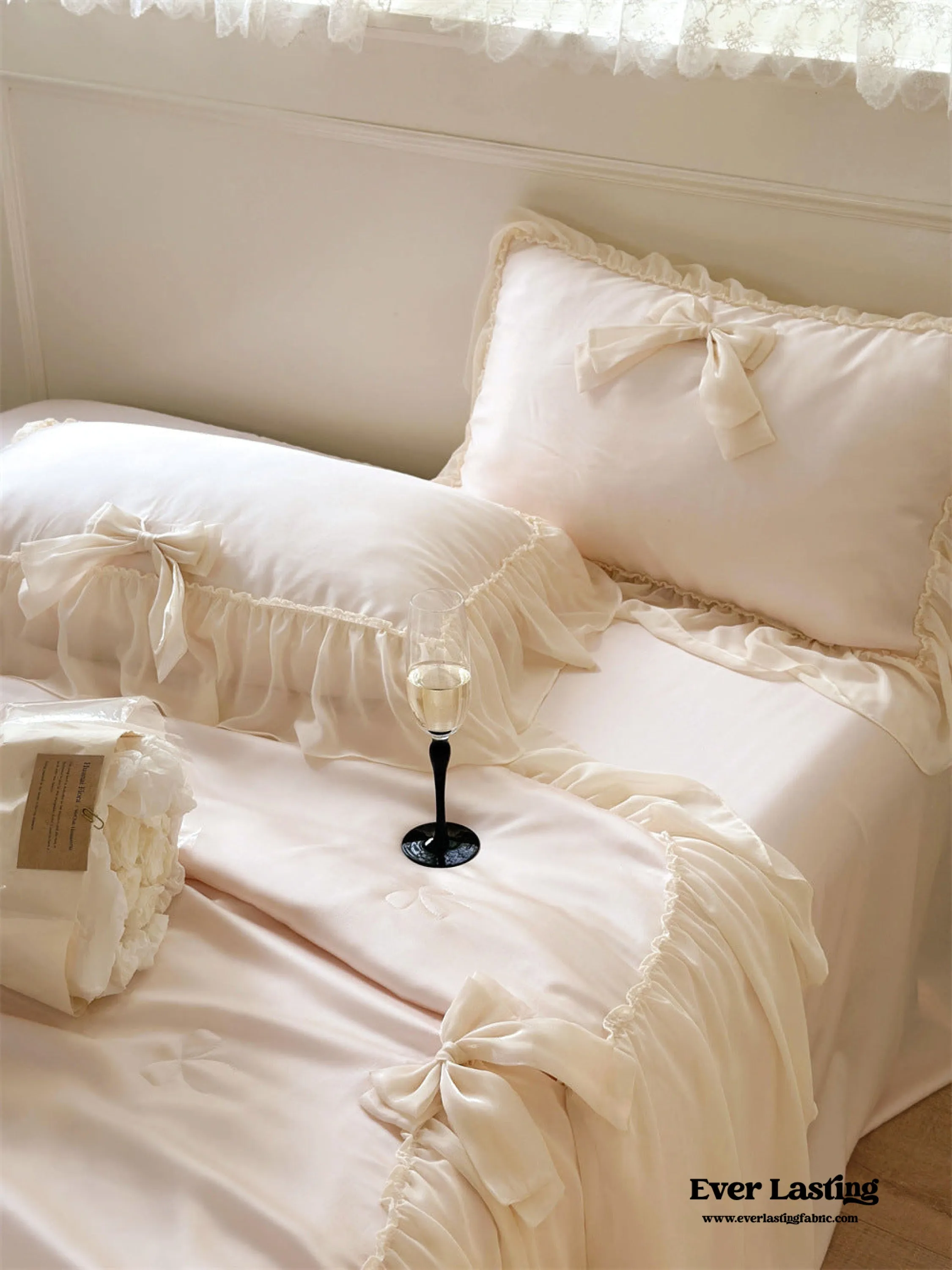 Ribbon Bow Airy Lace Blanket Comforter Set / Mint Green