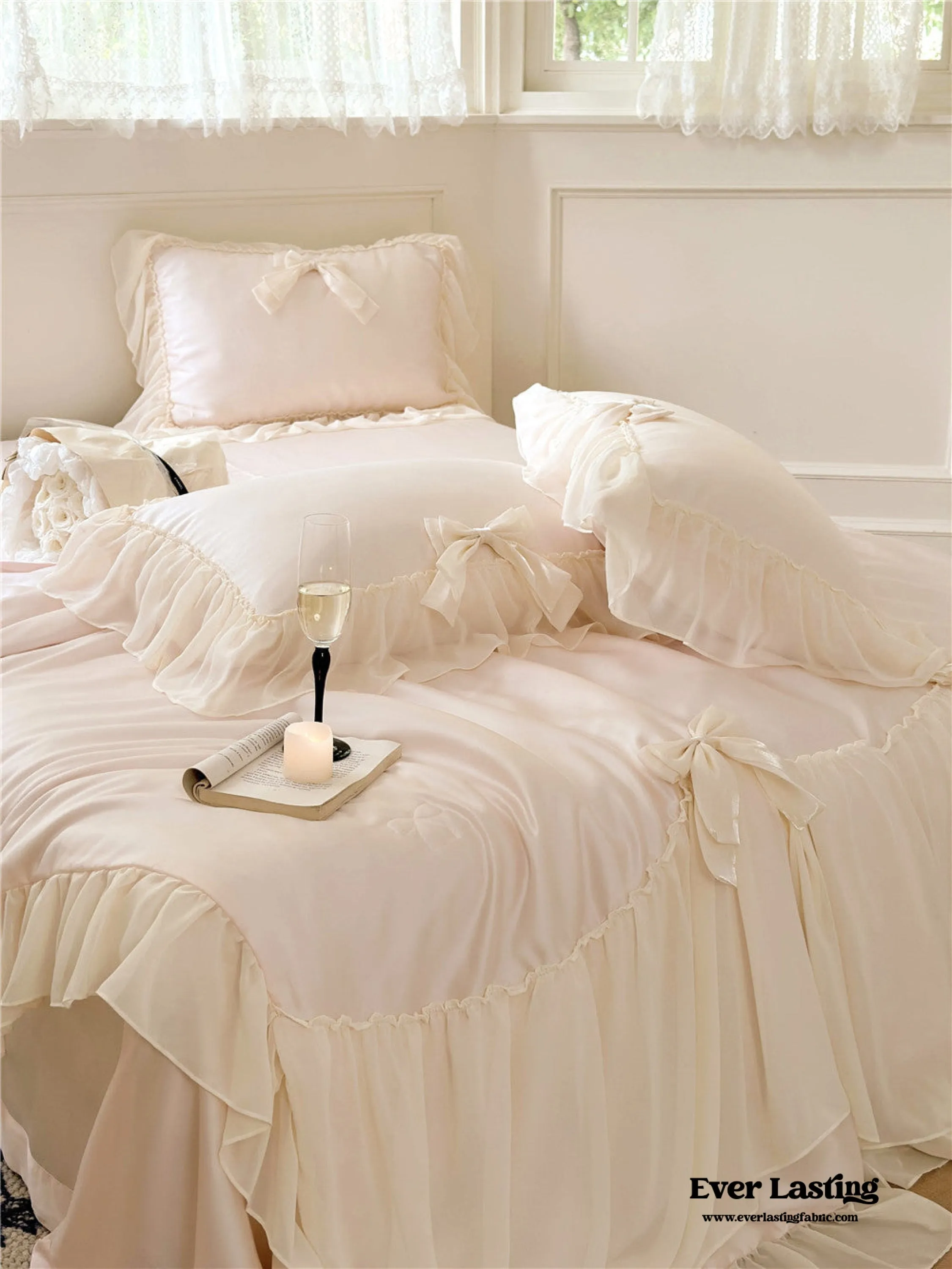 Ribbon Bow Airy Lace Blanket Comforter Set / Mint Green
