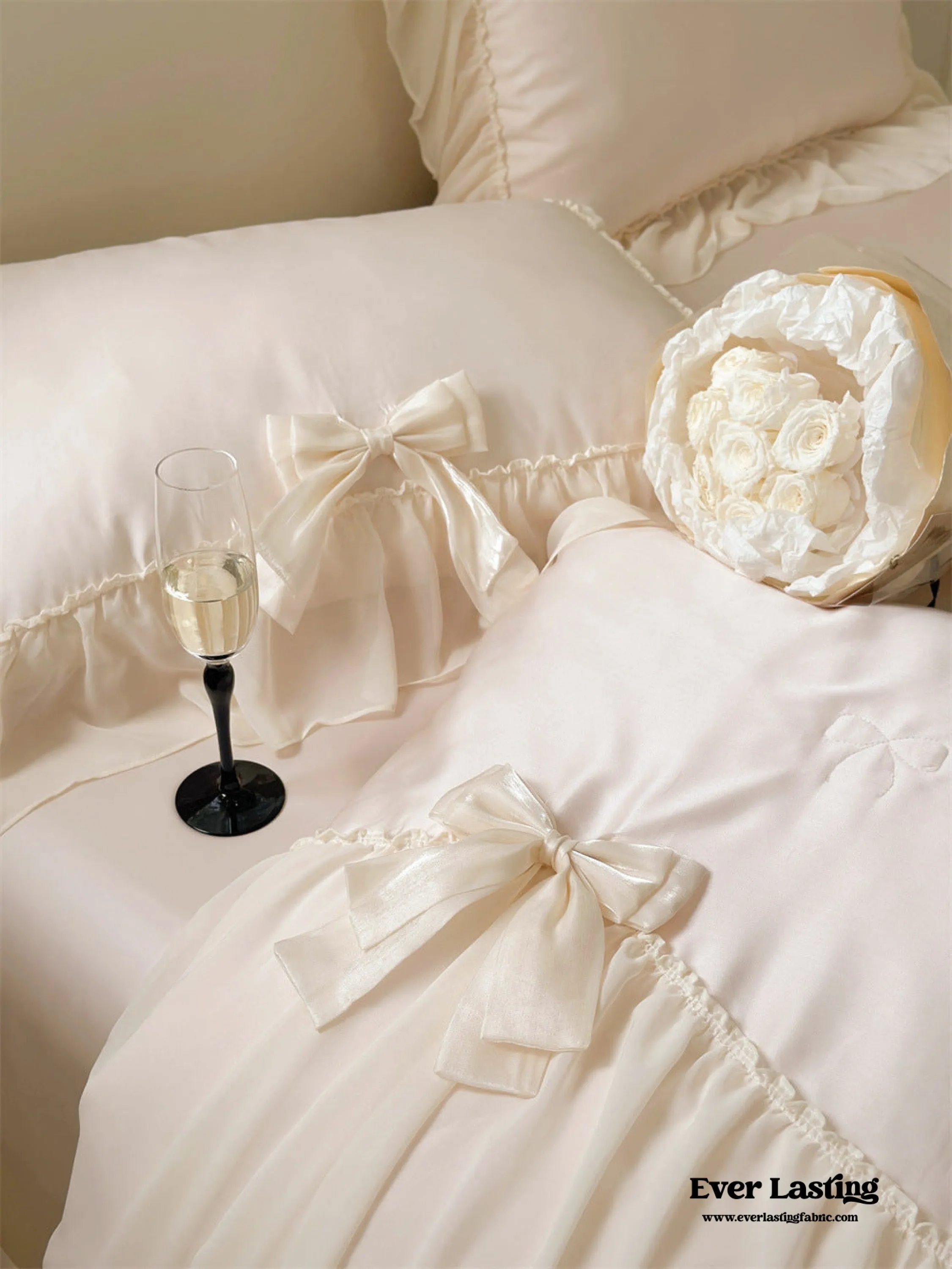 Ribbon Bow Airy Lace Blanket Comforter Set / Mint Green