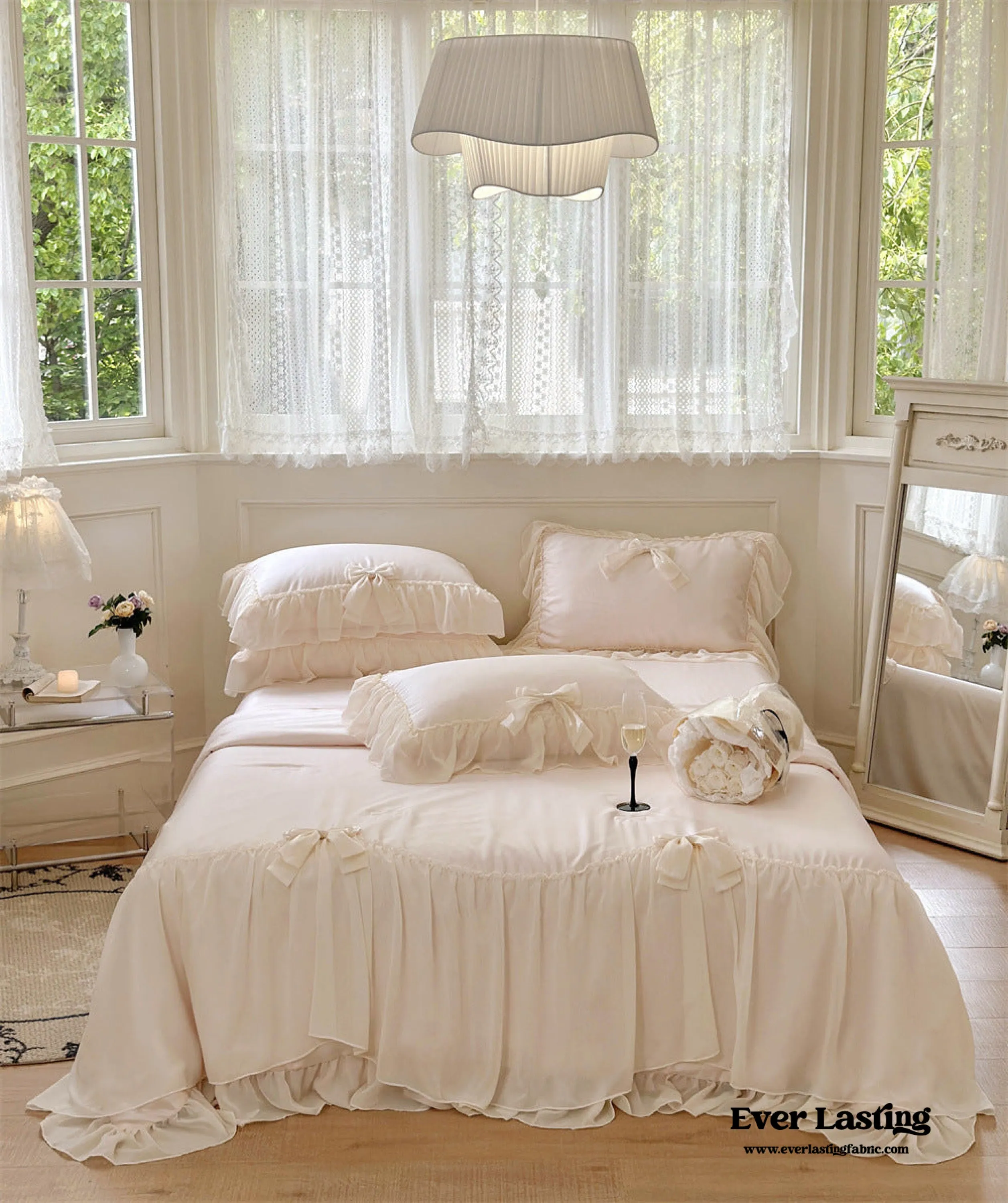 Ribbon Bow Airy Lace Blanket Comforter Set / Mint Green