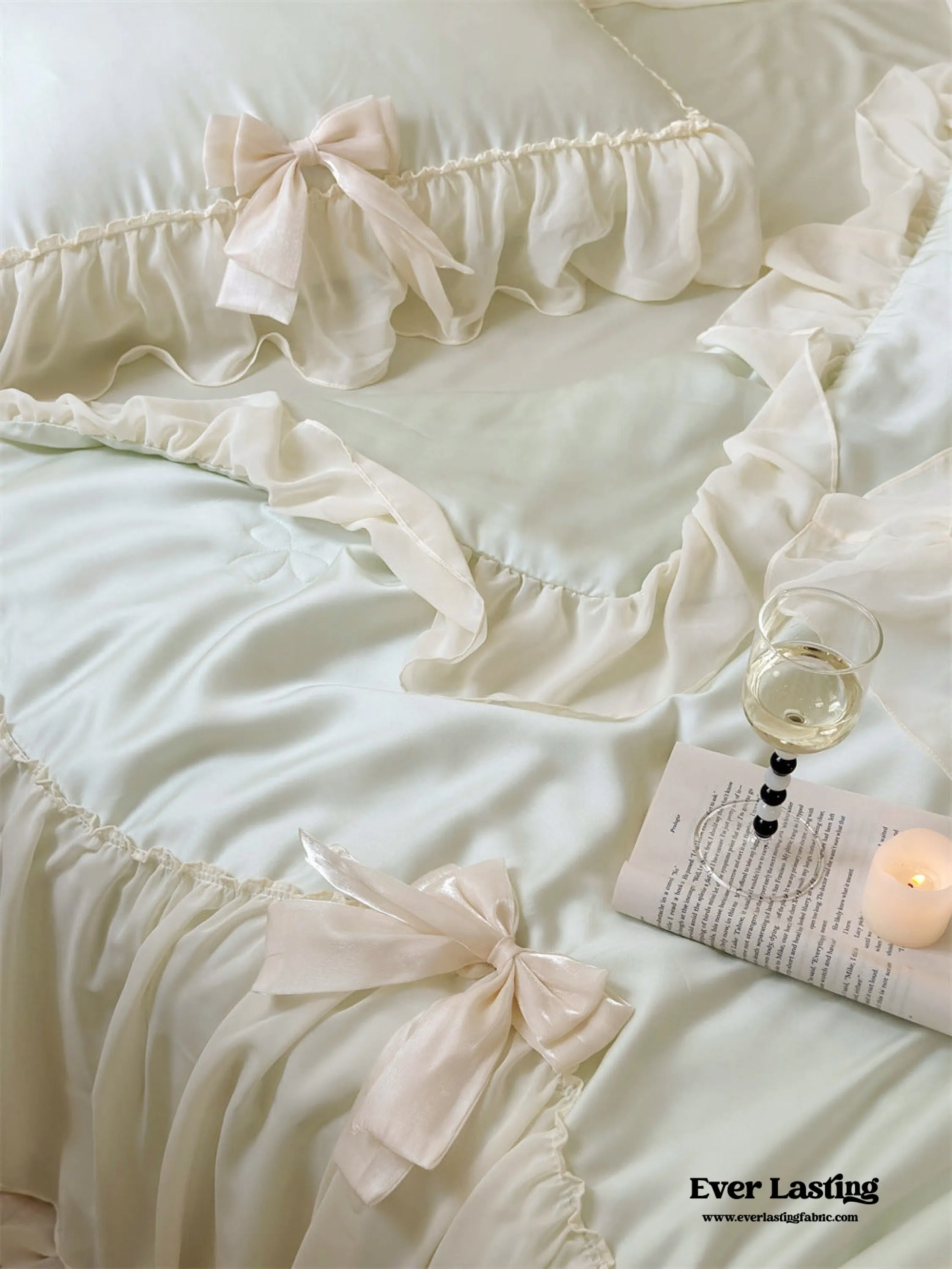 Ribbon Bow Airy Lace Blanket Comforter Set / Mint Green