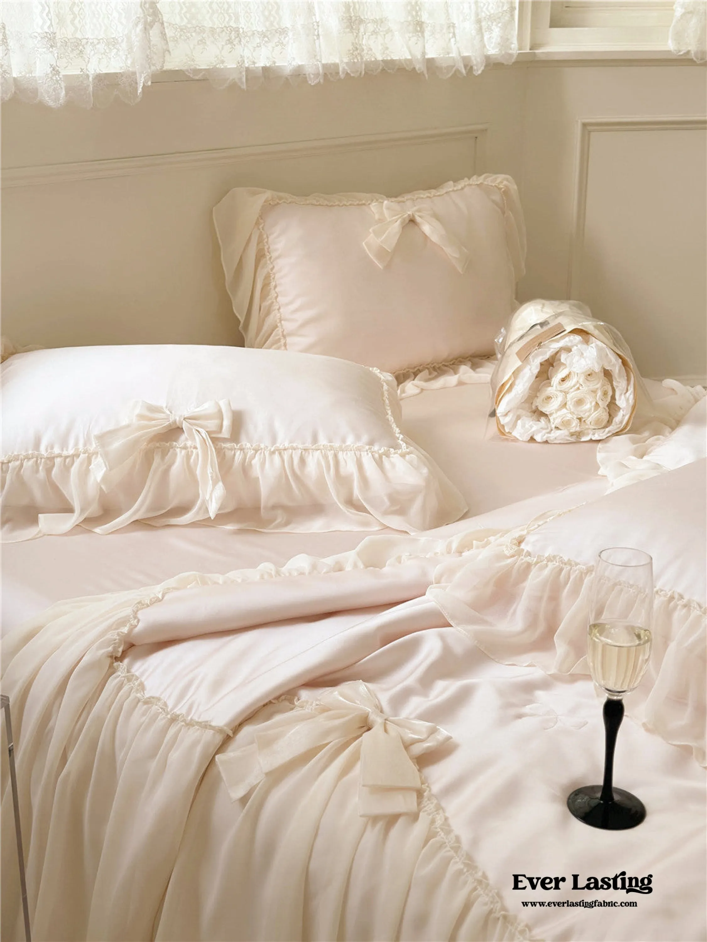 Ribbon Bow Airy Lace Blanket Comforter Set / Mint Green