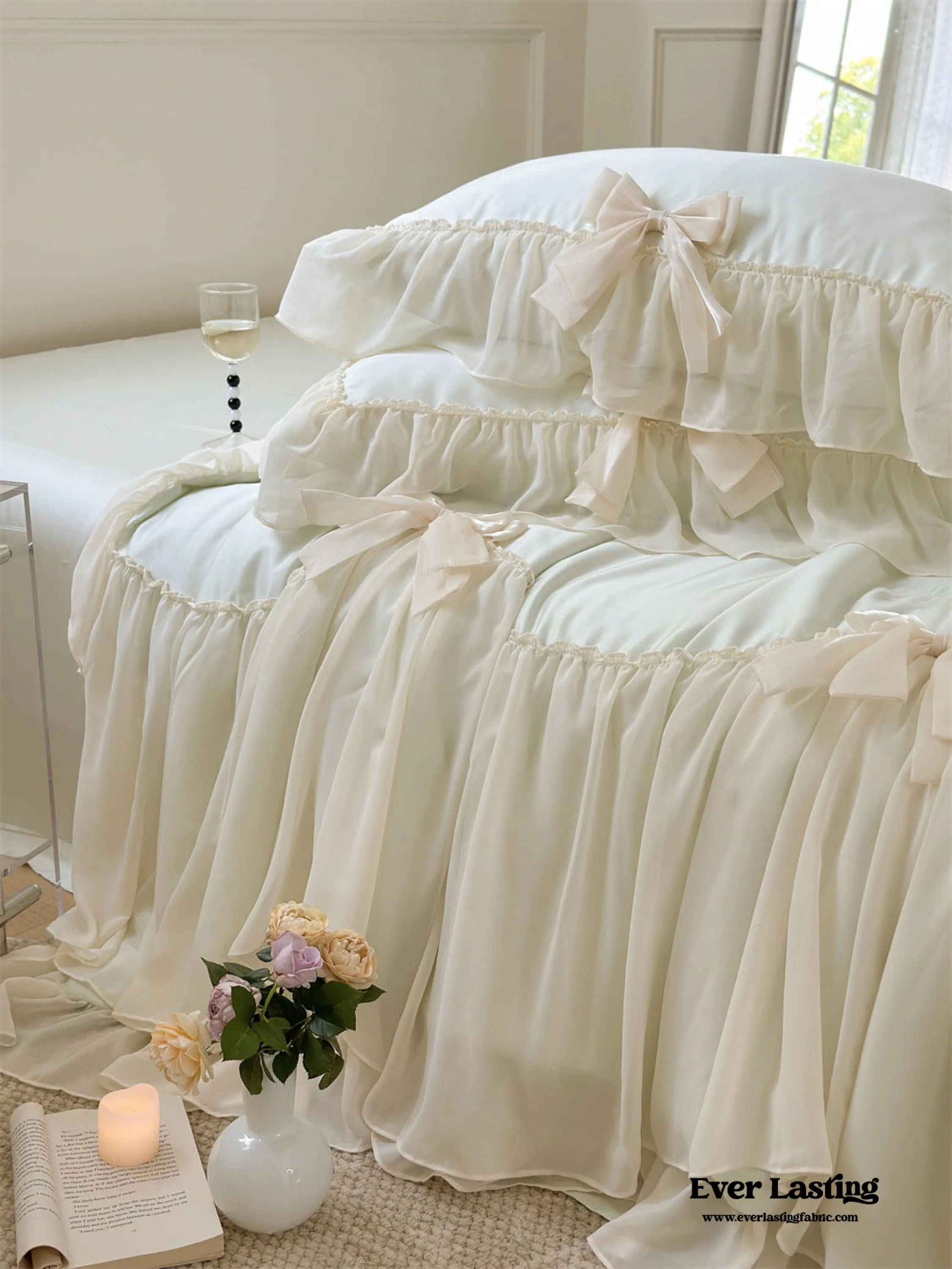 Ribbon Bow Airy Lace Blanket Comforter Set / Mint Green