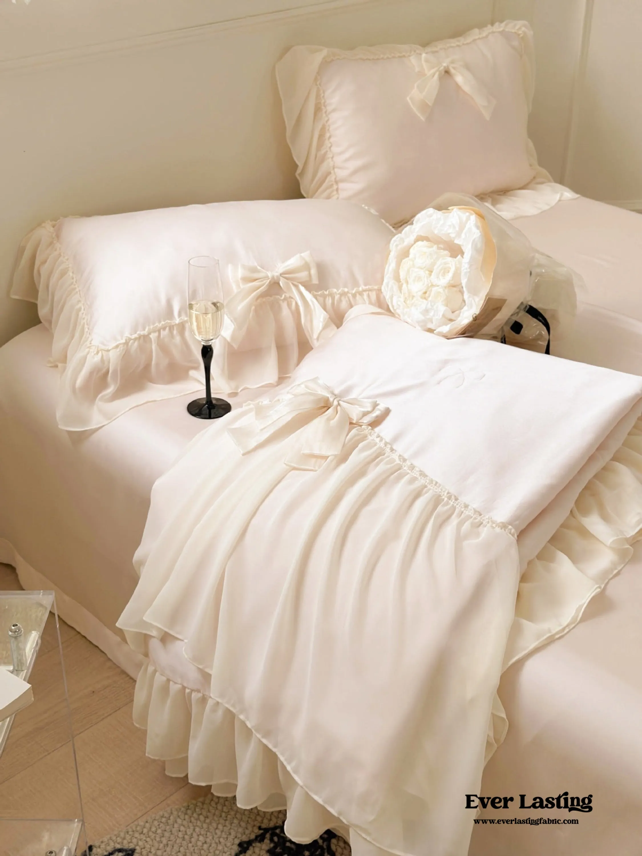 Ribbon Bow Airy Lace Blanket Comforter Set / Mint Green