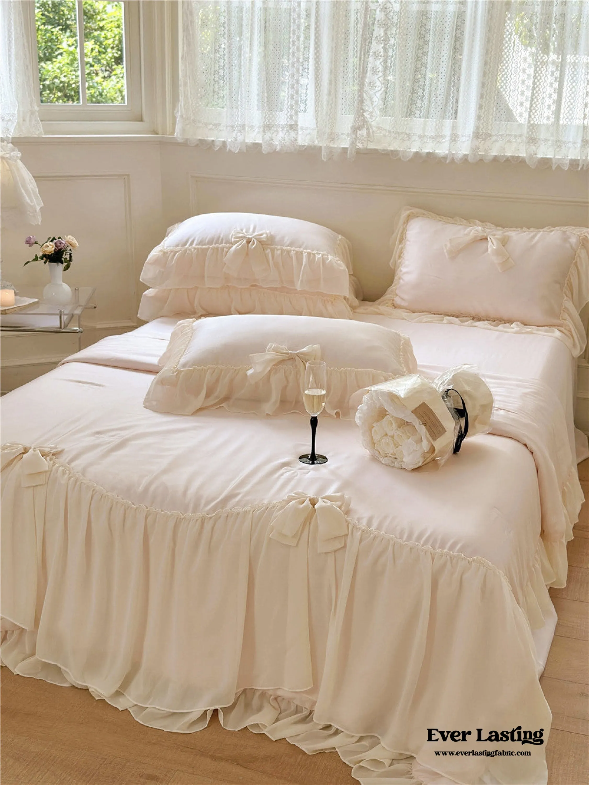 Ribbon Bow Airy Lace Blanket Comforter Set / Mint Green