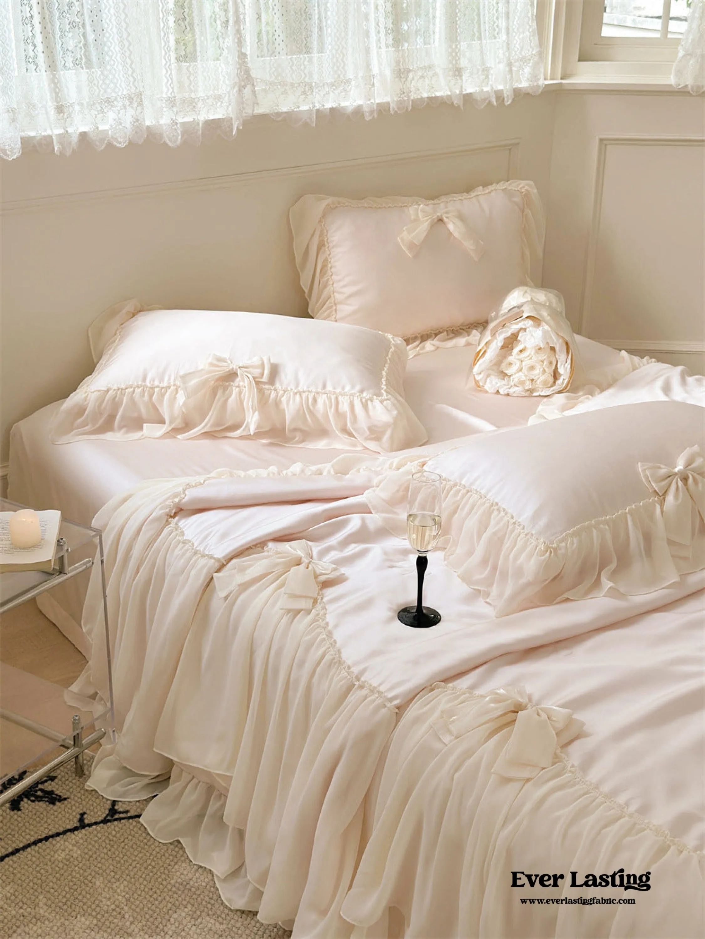 Ribbon Bow Airy Lace Blanket Comforter Set / Mint Green