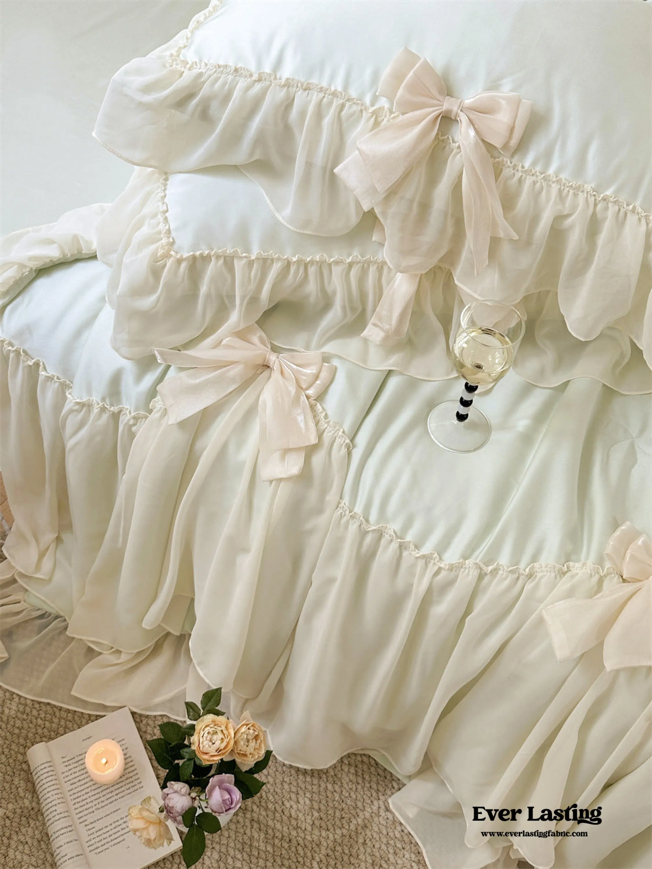 Ribbon Bow Airy Lace Blanket Comforter Set / Mint Green