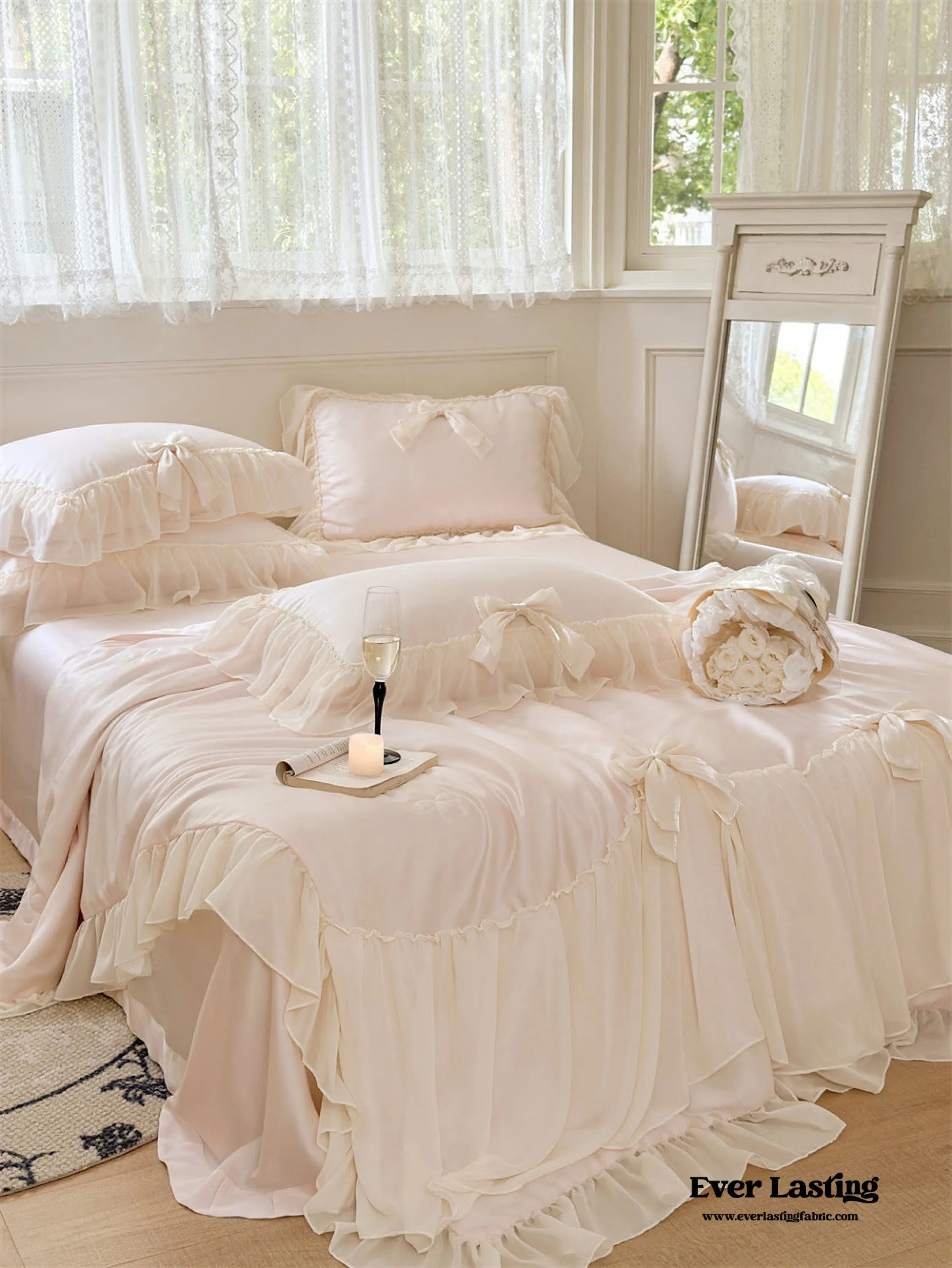 Ribbon Bow Airy Lace Blanket Comforter Set / Mint Green