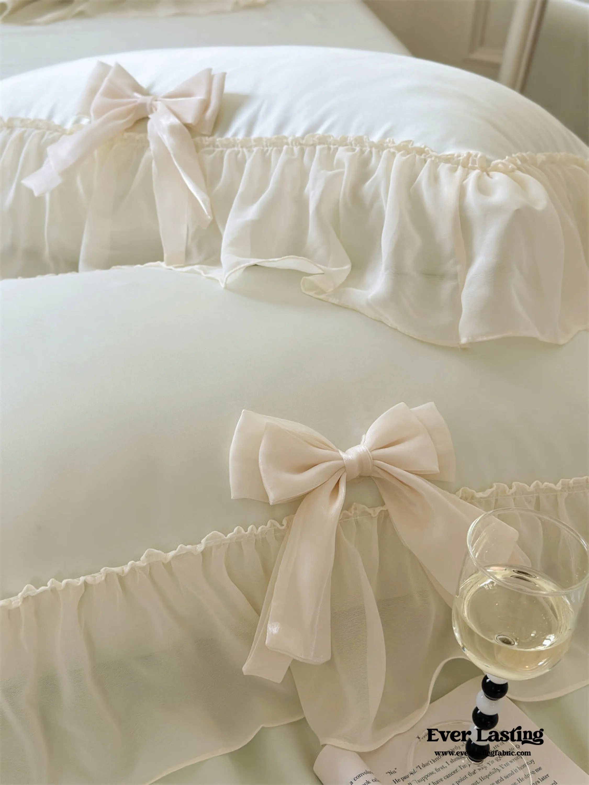 Ribbon Bow Airy Lace Blanket Comforter Set / Mint Green