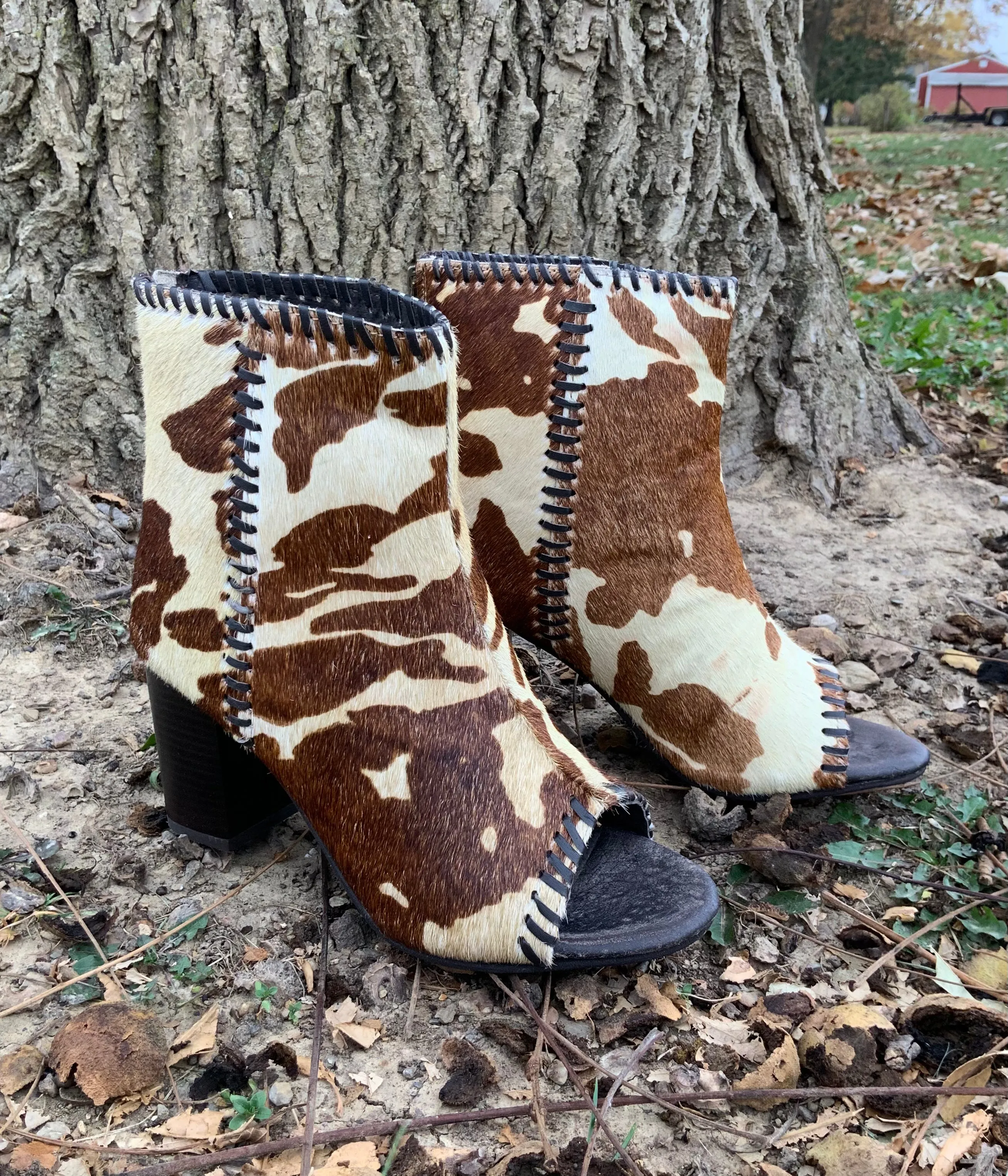 Roper Women's Betsy Red Cow Hair On Open Toe Bootie 0946-3069