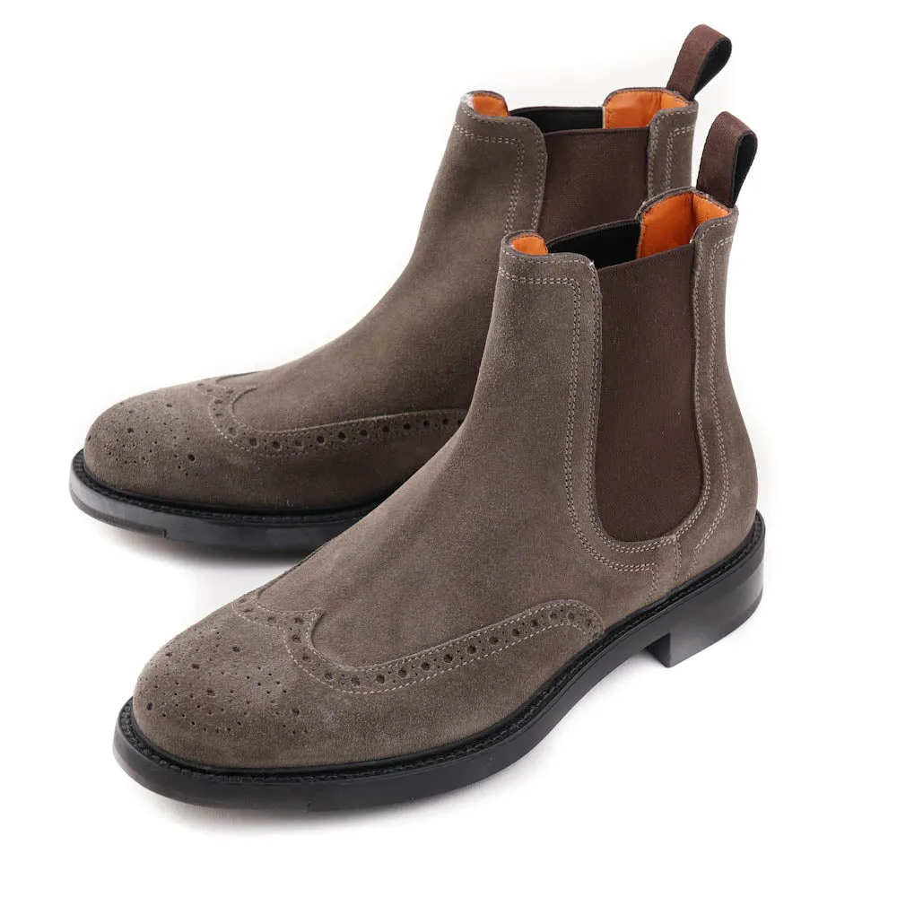 Santoni Wingtip Boot in Taupe Suede