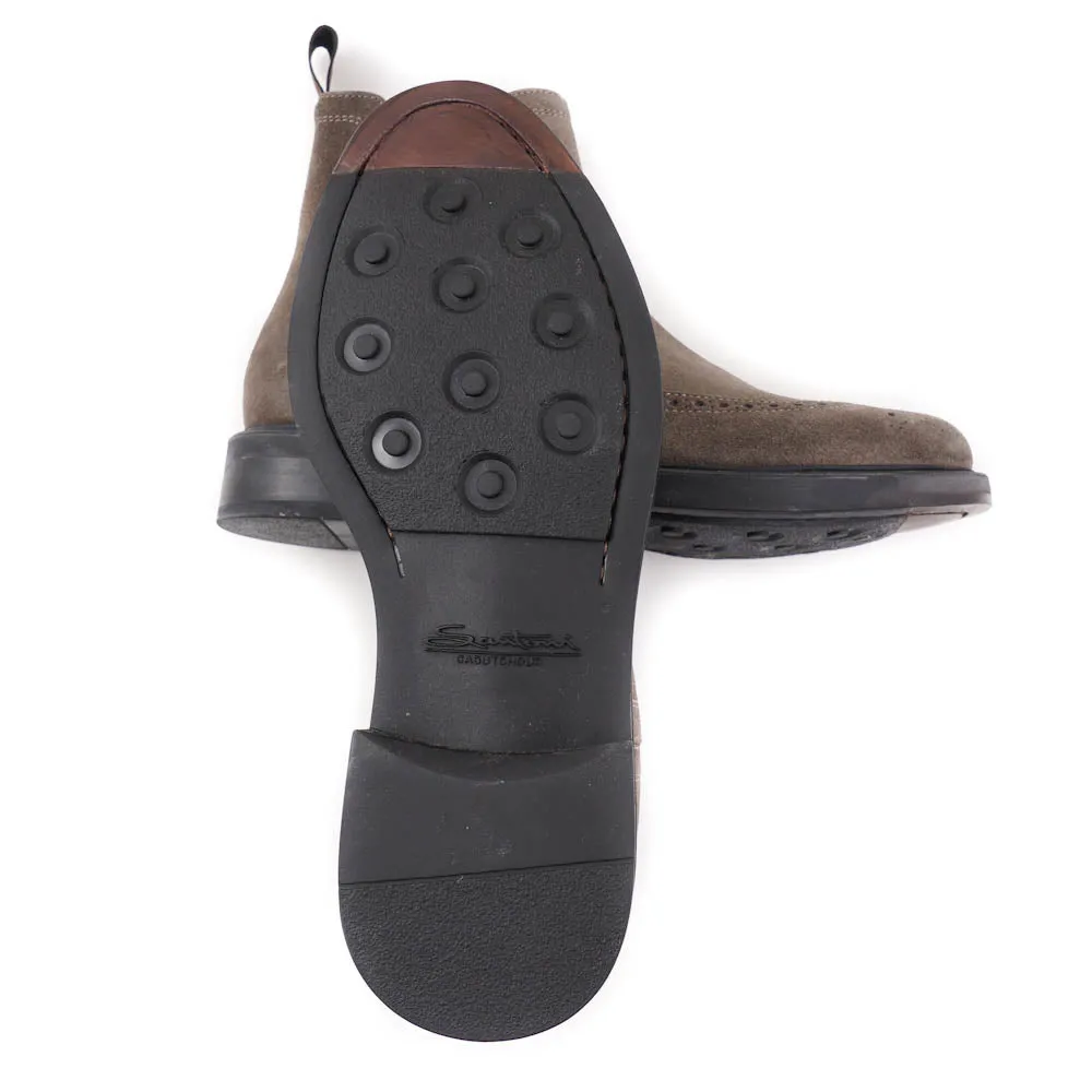 Santoni Wingtip Boot in Taupe Suede