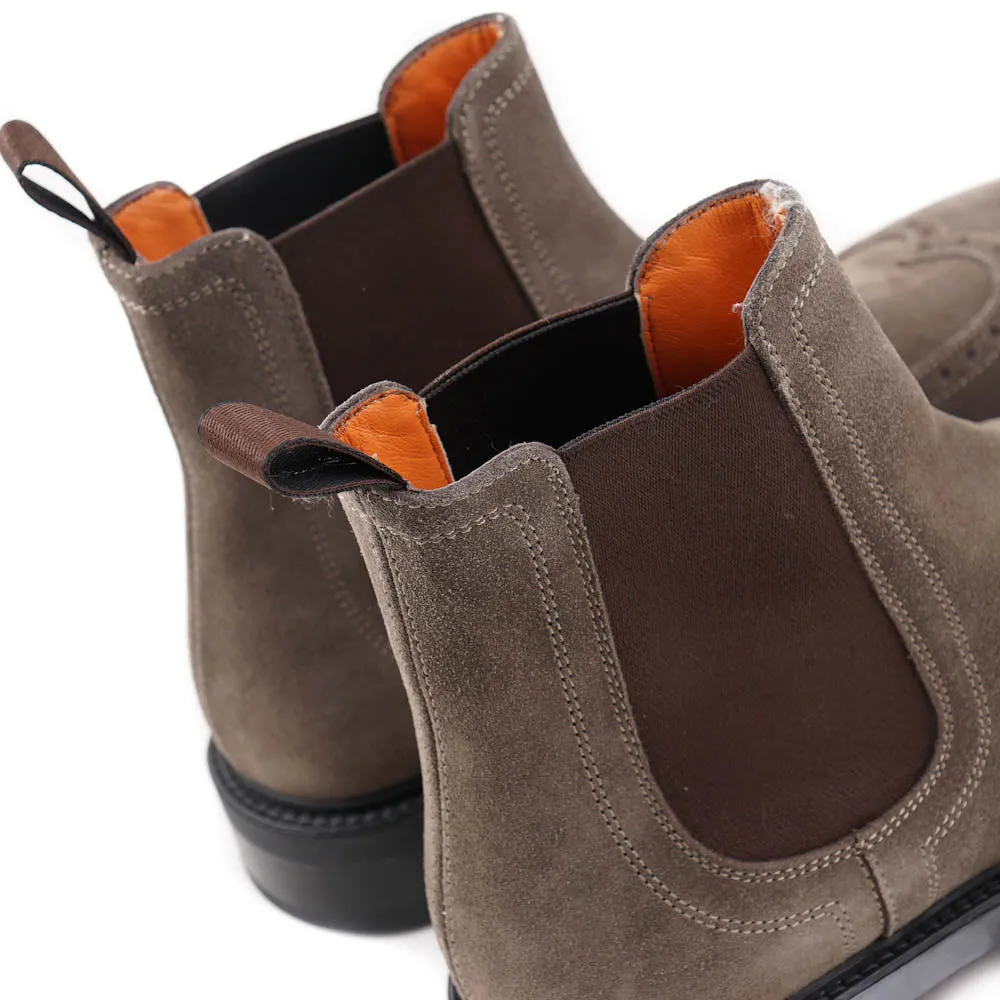 Santoni Wingtip Boot in Taupe Suede