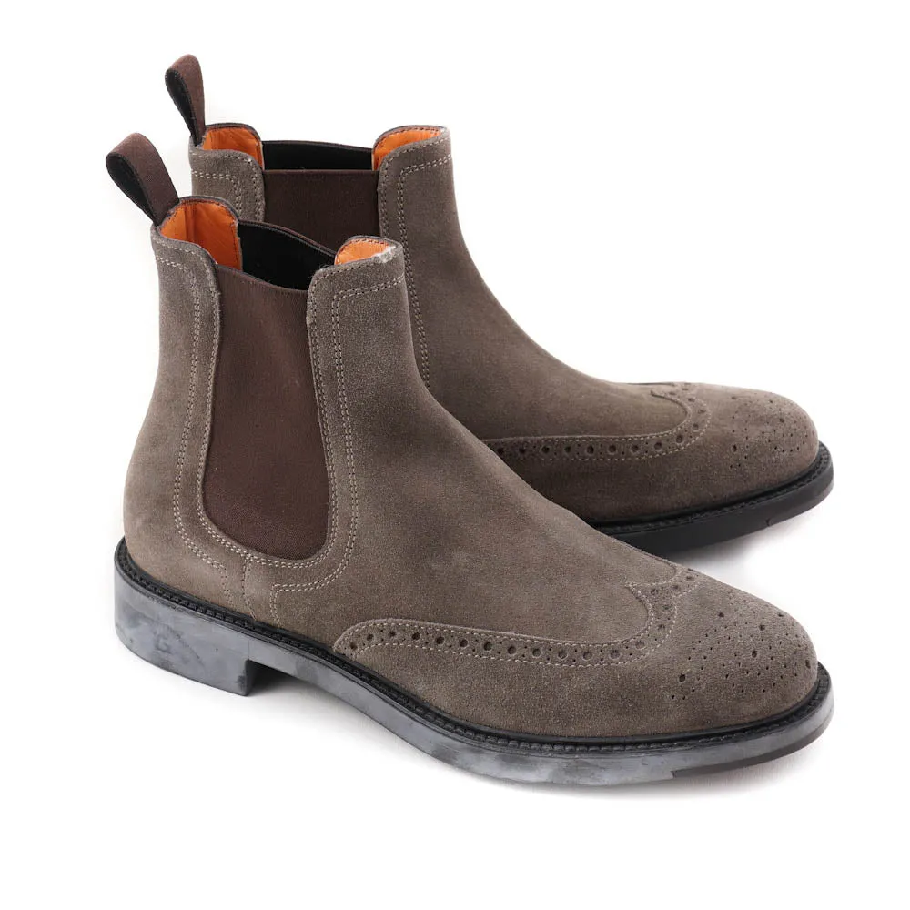 Santoni Wingtip Boot in Taupe Suede