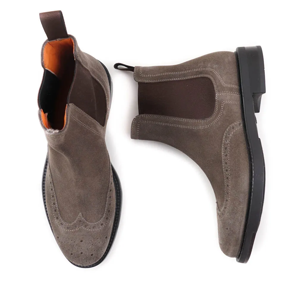 Santoni Wingtip Boot in Taupe Suede