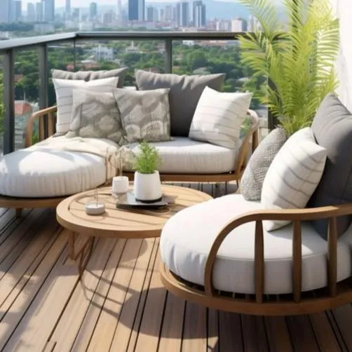Serene Circles: A Modern And Cozy Circular Balcony Furniture Set For Relaxed Outdoor Living