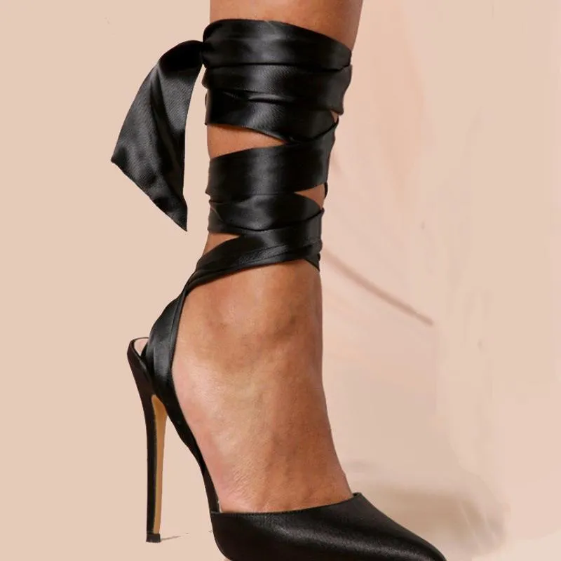 stiletto high heels cross lace straps sandals