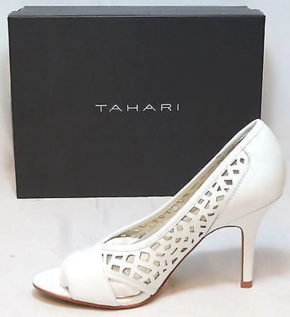 TAHARI Women's Liquorice  Leather Pumps - White/Clear - 6.5M