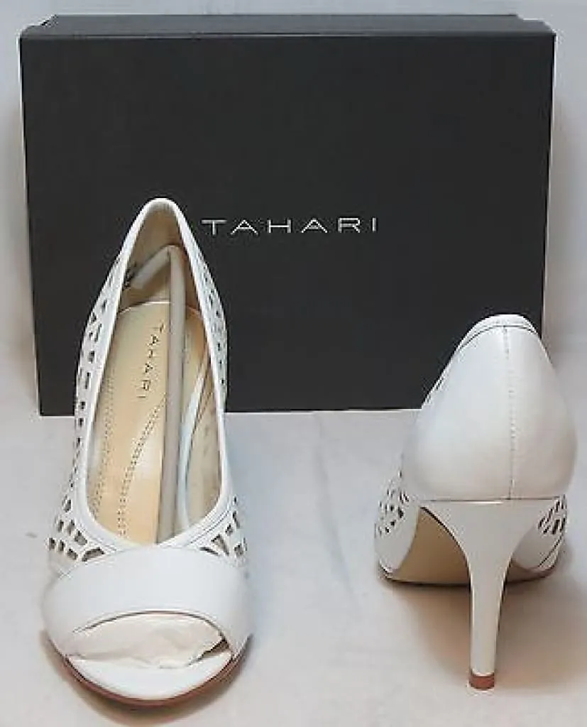 TAHARI Women's Liquorice  Leather Pumps - White/Clear - 6.5M