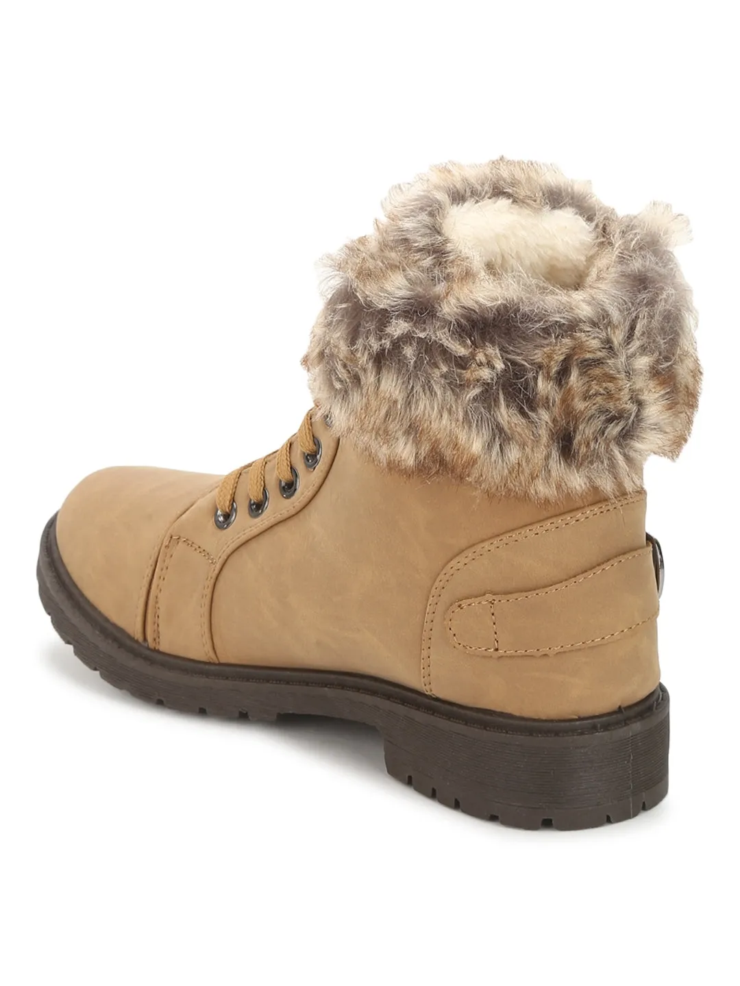 Tan Nubuck Fur Ankle Boots