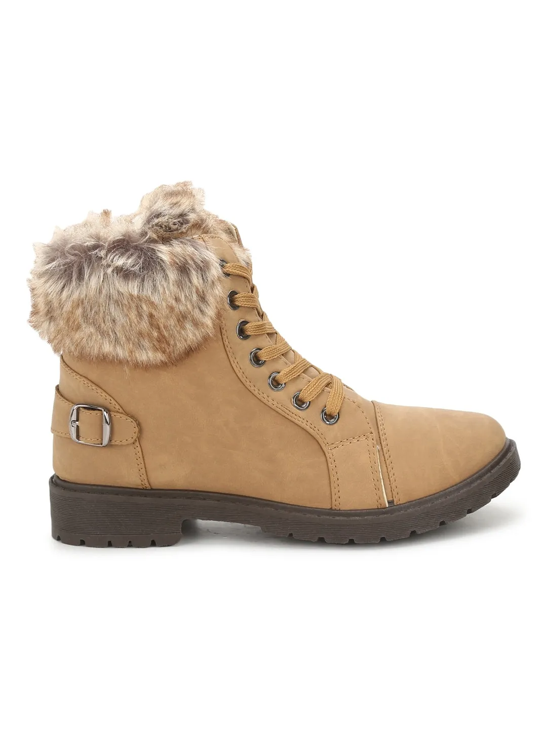 Tan Nubuck Fur Ankle Boots