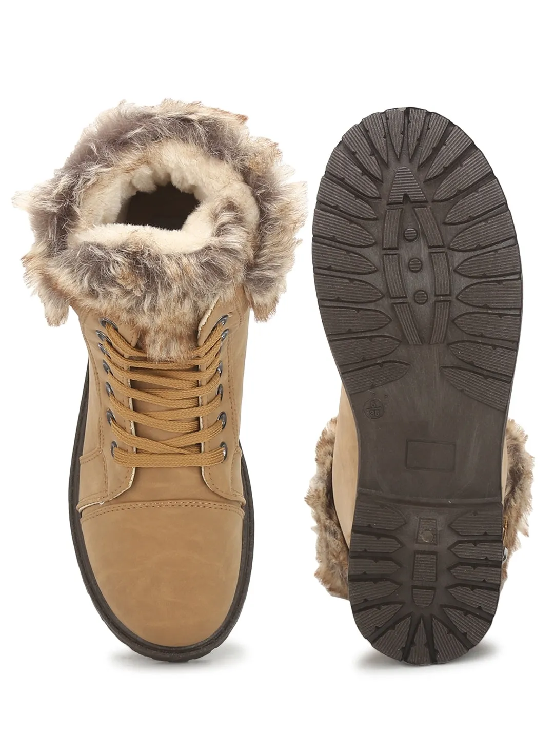 Tan Nubuck Fur Ankle Boots
