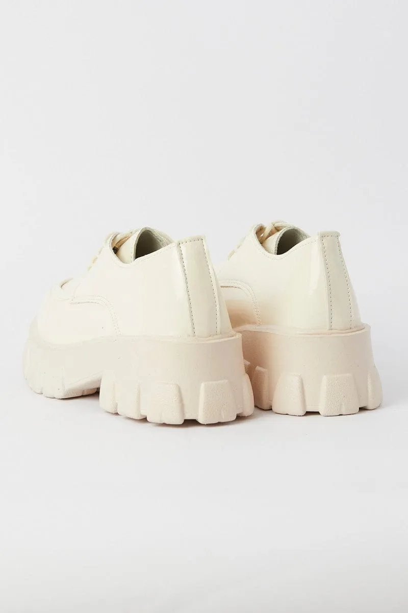 White Chunky Sole Flat Loafers