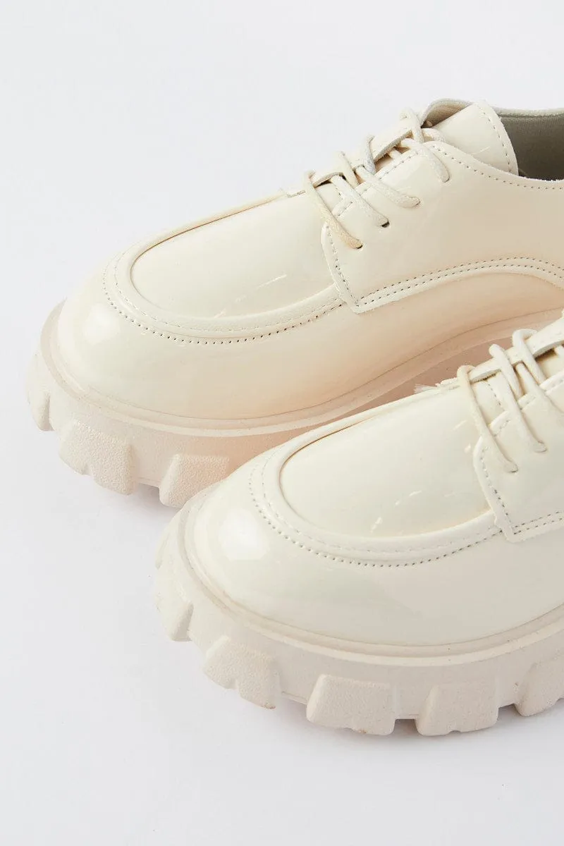White Chunky Sole Flat Loafers