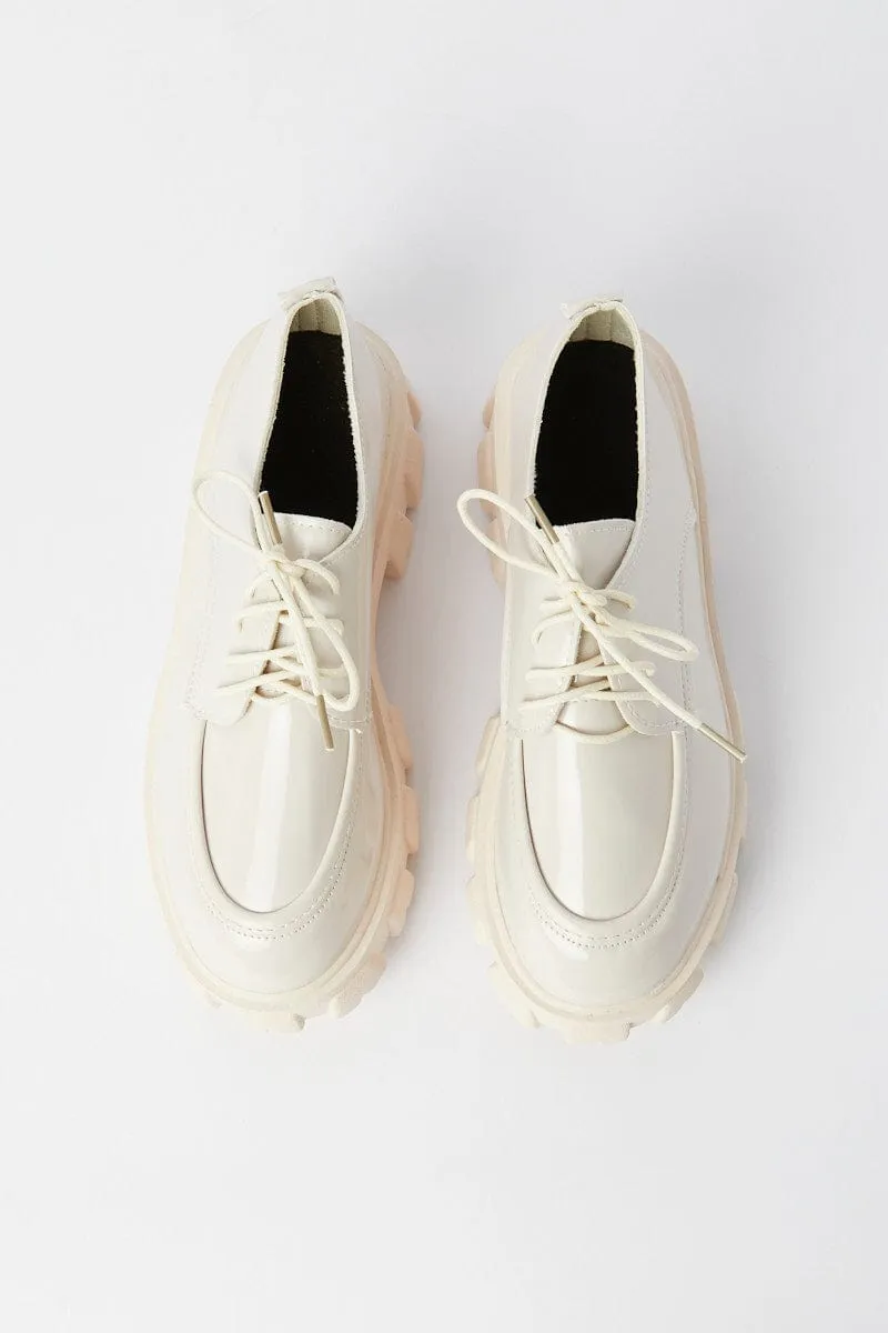 White Chunky Sole Flat Loafers