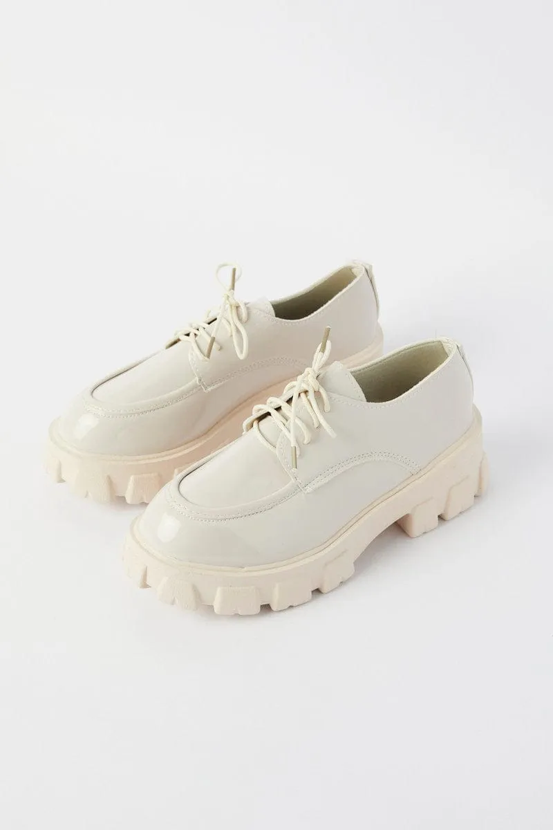 White Chunky Sole Flat Loafers